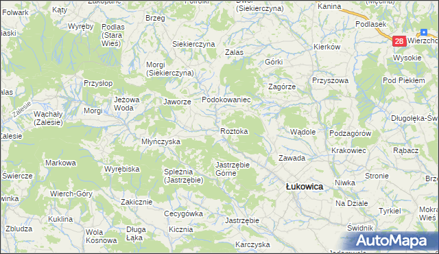 mapa Roztoka gmina Łukowica, Roztoka gmina Łukowica na mapie Targeo