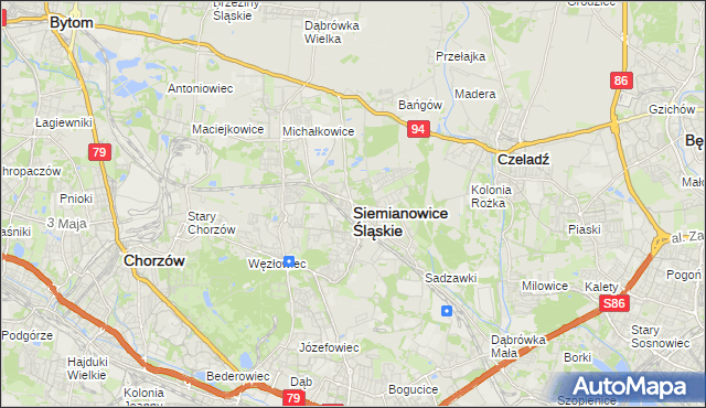 mapa Siemianowice Śląskie, Siemianowice Śląskie na mapie Targeo