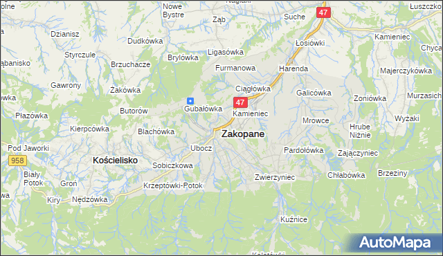 mapa Zakopanego, Zakopane na mapie Targeo