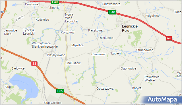 mapa Czarnków gmina Legnickie Pole, Czarnków gmina Legnickie Pole na mapie Targeo