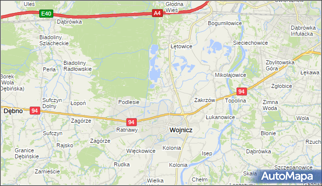 mapa Dębina Zakrzowska, Dębina Zakrzowska na mapie Targeo