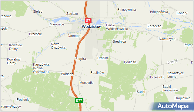 mapa Droblin gmina Wodzisław, Droblin gmina Wodzisław na mapie Targeo