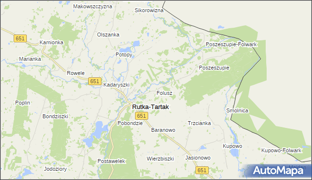 mapa Folusz gmina Rutka-Tartak, Folusz gmina Rutka-Tartak na mapie Targeo