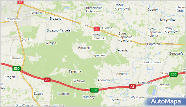 mapa Ignacew gmina Krzymów, Ignacew gmina Krzymów na mapie Targeo