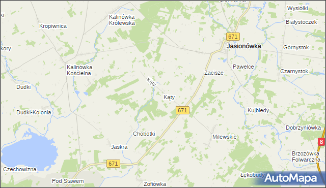 mapa Kąty gmina Jasionówka, Kąty gmina Jasionówka na mapie Targeo