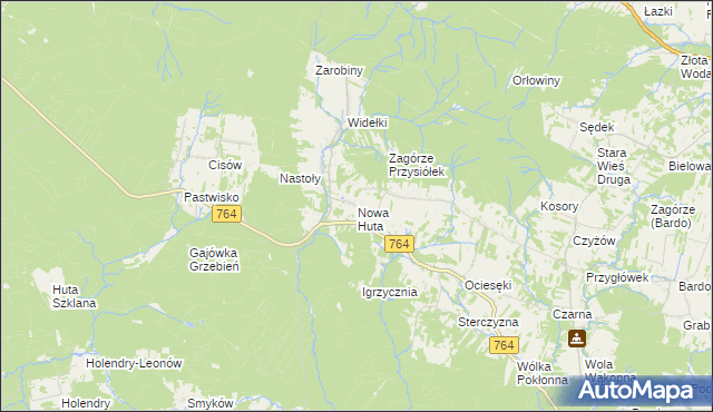 mapa Nowa Huta gmina Raków, Nowa Huta gmina Raków na mapie Targeo