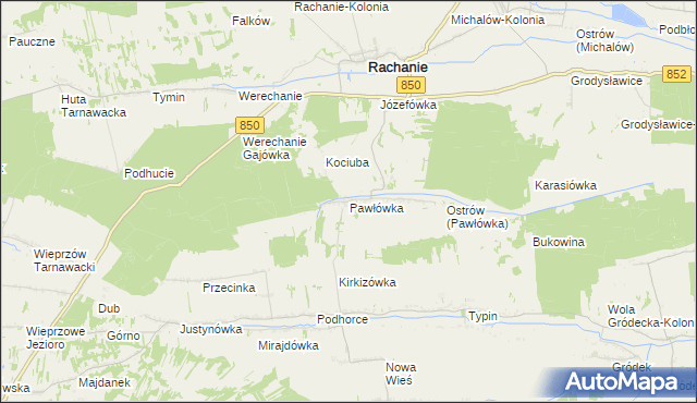 mapa Pawłówka gmina Rachanie, Pawłówka gmina Rachanie na mapie Targeo
