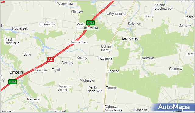 mapa Trzcianka gmina Łyszkowice, Trzcianka gmina Łyszkowice na mapie Targeo