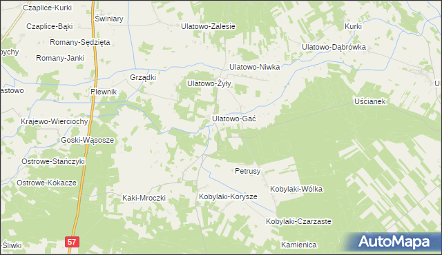 mapa Ulatowo-Czerniaki gmina Krzynowłoga Mała, Ulatowo-Czerniaki gmina Krzynowłoga Mała na mapie Targeo