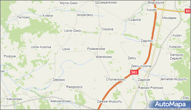 mapa Wierzbowo gmina Śniadowo, Wierzbowo gmina Śniadowo na mapie Targeo