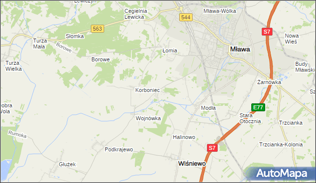 mapa Wiśniewko gmina Wiśniewo, Wiśniewko gmina Wiśniewo na mapie Targeo