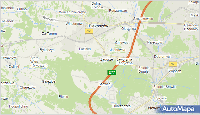 mapa Zagórze gmina Piekoszów, Zagórze gmina Piekoszów na mapie Targeo
