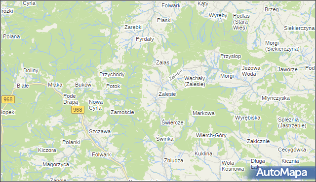 mapa Zalesie gmina Kamienica, Zalesie gmina Kamienica na mapie Targeo