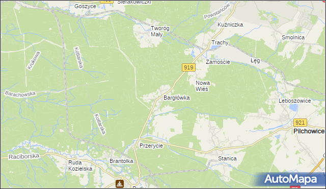 mapa Bargłówka gmina Sośnicowice, Bargłówka gmina Sośnicowice na mapie Targeo