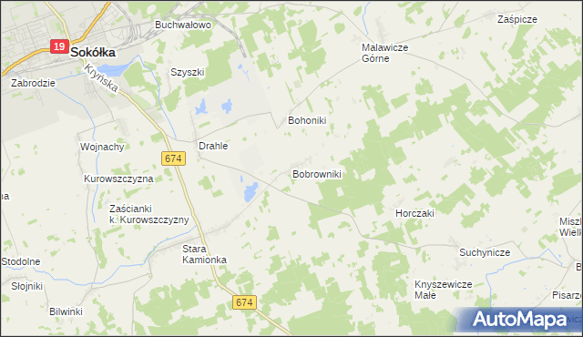mapa Bobrowniki gmina Sokółka, Bobrowniki gmina Sokółka na mapie Targeo