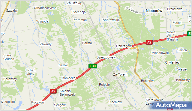 mapa Dzierzgówek gmina Nieborów, Dzierzgówek gmina Nieborów na mapie Targeo