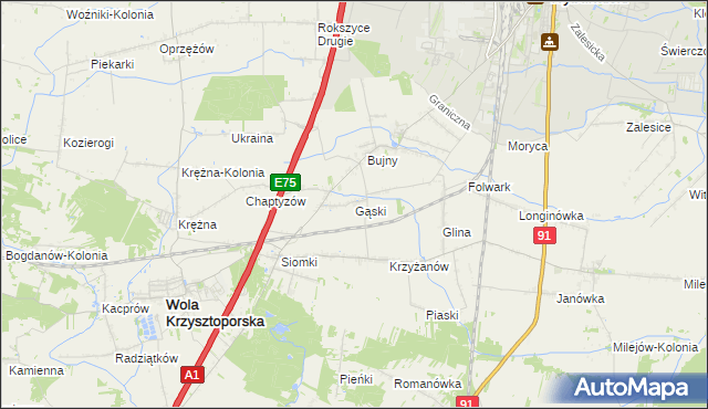 mapa Gąski gmina Wola Krzysztoporska, Gąski gmina Wola Krzysztoporska na mapie Targeo