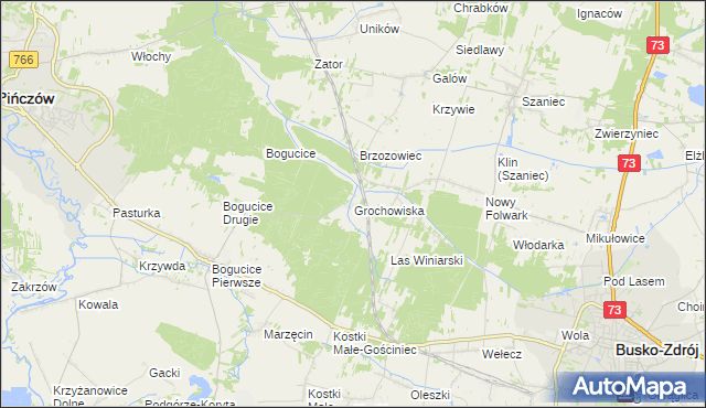 mapa Grochowiska gmina Pińczów, Grochowiska gmina Pińczów na mapie Targeo