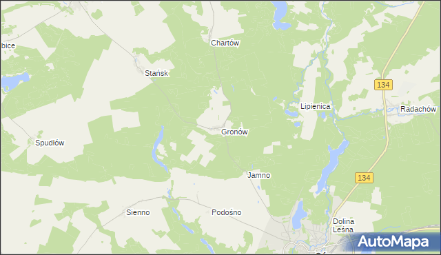 mapa Gronów gmina Ośno Lubuskie, Gronów gmina Ośno Lubuskie na mapie Targeo