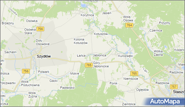 mapa Jabłonica gmina Szydłów, Jabłonica gmina Szydłów na mapie Targeo