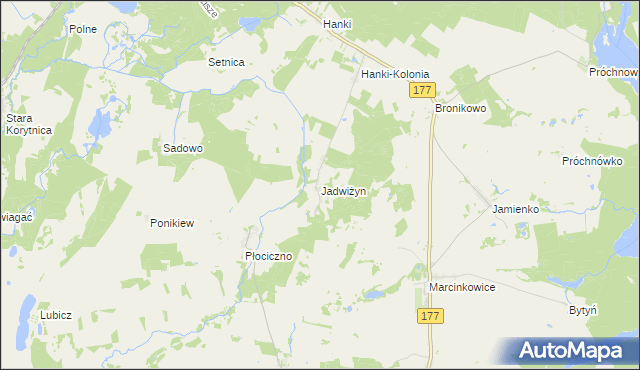 mapa Jadwiżyn gmina Mirosławiec, Jadwiżyn gmina Mirosławiec na mapie Targeo