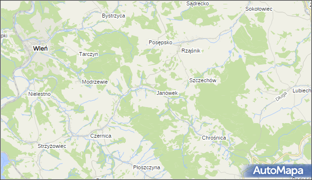 mapa Janówek gmina Jeżów Sudecki, Janówek gmina Jeżów Sudecki na mapie Targeo