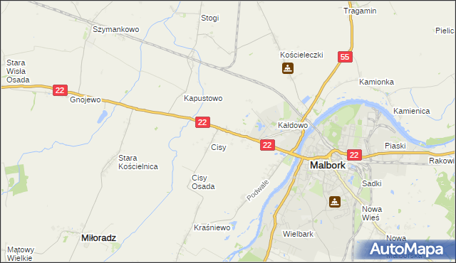 mapa Kałdowo gmina Malbork, Kałdowo gmina Malbork na mapie Targeo