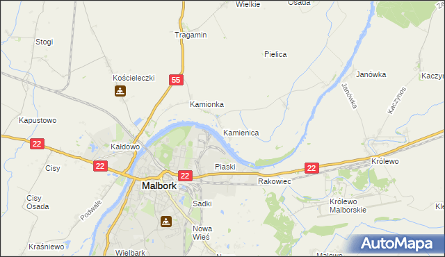 mapa Kamienica gmina Malbork, Kamienica gmina Malbork na mapie Targeo