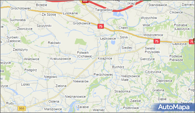 mapa Książnice gmina Gdów, Książnice gmina Gdów na mapie Targeo