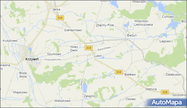 mapa Lubiń gmina Krzywiń, Lubiń gmina Krzywiń na mapie Targeo