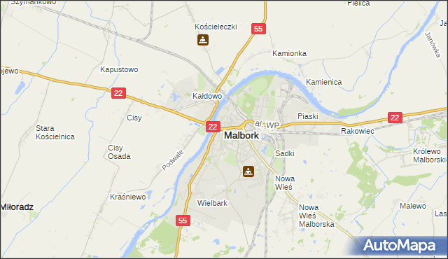 mapa Malborka, Malbork na mapie Targeo