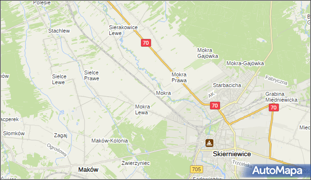 mapa Mokra gmina Skierniewice, Mokra gmina Skierniewice na mapie Targeo