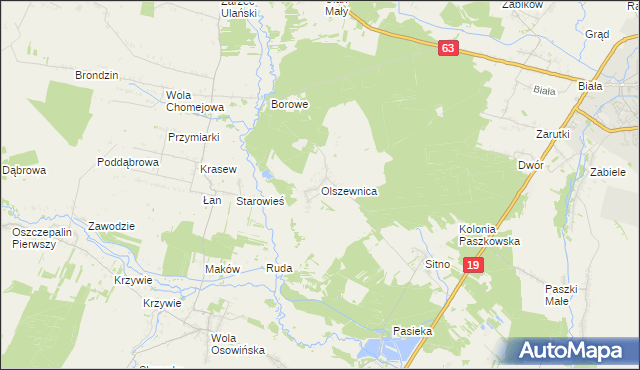 mapa Olszewnica gmina Borki, Olszewnica gmina Borki na mapie Targeo