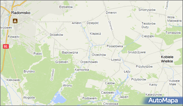 mapa Orzechów gmina Kobiele Wielkie, Orzechów gmina Kobiele Wielkie na mapie Targeo