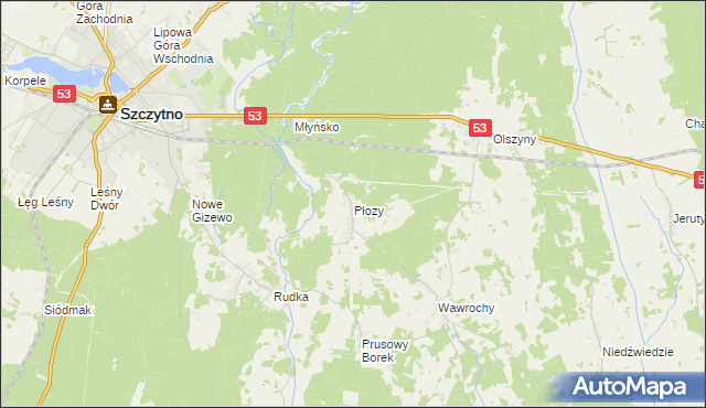 mapa Płozy, Płozy na mapie Targeo