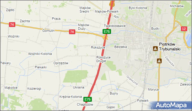 mapa Rokszyce Drugie, Rokszyce Drugie na mapie Targeo