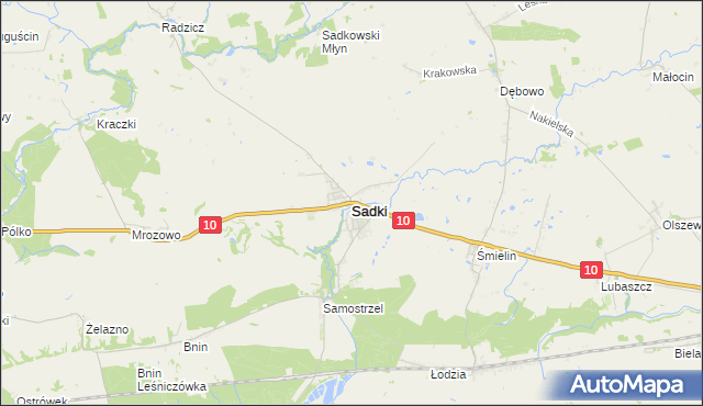 mapa Sadki powiat nakielski, Sadki powiat nakielski na mapie Targeo