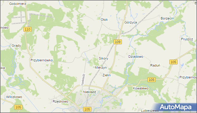 mapa Sikory gmina Gryfice, Sikory gmina Gryfice na mapie Targeo