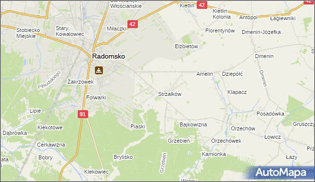 mapa Strzałków gmina Radomsko, Strzałków gmina Radomsko na mapie Targeo