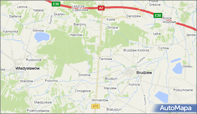 mapa Tarnowa gmina Brudzew, Tarnowa gmina Brudzew na mapie Targeo