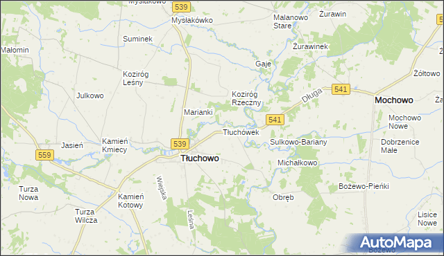 mapa Tłuchówek, Tłuchówek na mapie Targeo