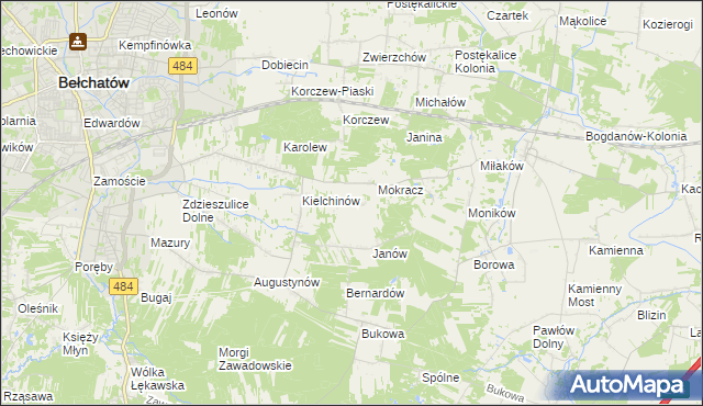 mapa Wiktorów gmina Bełchatów, Wiktorów gmina Bełchatów na mapie Targeo