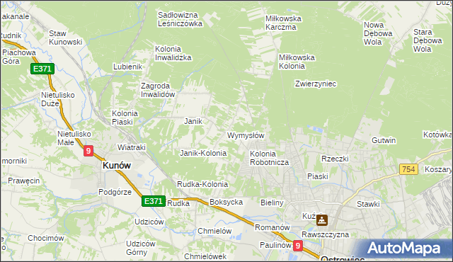 mapa Wymysłów gmina Kunów, Wymysłów gmina Kunów na mapie Targeo