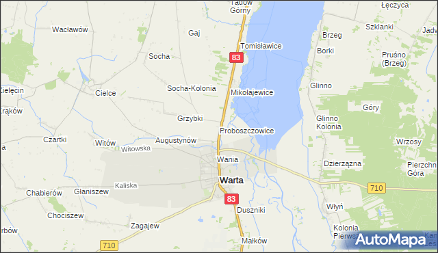 mapa Proboszczowice gmina Warta, Proboszczowice gmina Warta na mapie Targeo