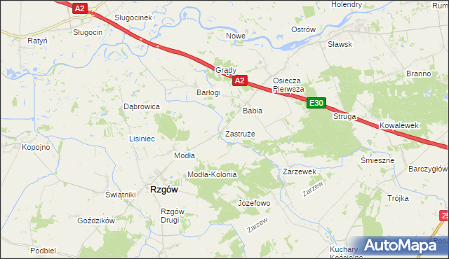 mapa Zastruże gmina Rzgów, Zastruże gmina Rzgów na mapie Targeo