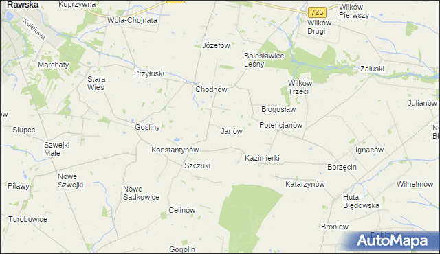 mapa Janów gmina Biała Rawska, Janów gmina Biała Rawska na mapie Targeo