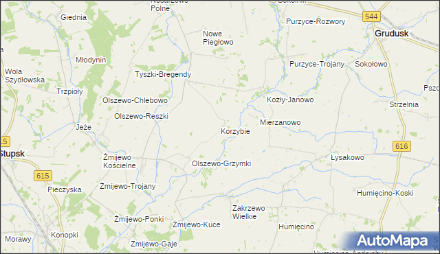 mapa Korzybie gmina Szydłowo, Korzybie gmina Szydłowo na mapie Targeo