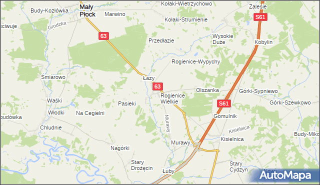 mapa Rogienice Wielkie, Rogienice Wielkie na mapie Targeo