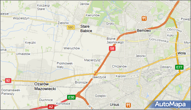 mapa Szeligi gmina Ożarów Mazowiecki, Szeligi gmina Ożarów Mazowiecki na mapie Targeo