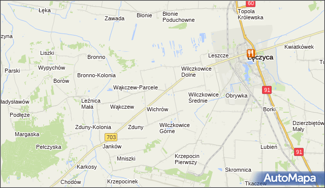 mapa Wilczkowice nad Szosą, Wilczkowice nad Szosą na mapie Targeo